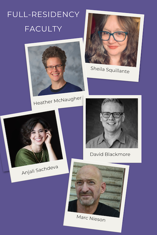 Polaroid-style headshots of full-residency faculty: Sheila Squillante, Heather McNaugher, David Blackmore, Anjali Sachdeva, and Marc Nieson